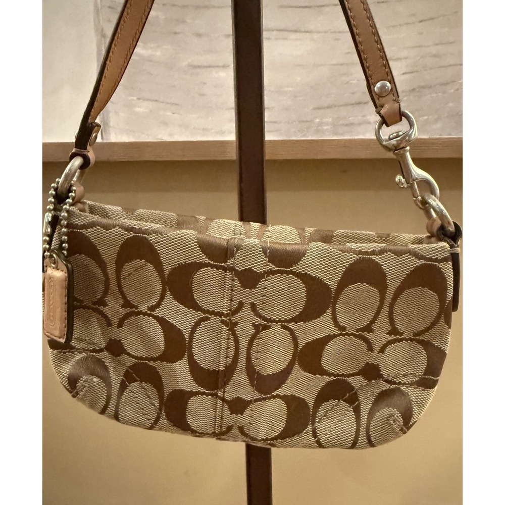 Coach Vintage Y2K Logo Signature Wristlet, Mini Bag Khaki Canvas Zip - Picture 3 of 10